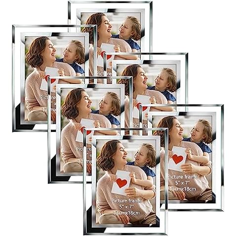 PETAFLOP 5x7 Picture Frames, Mirrored Glass Photo Frame 5 by 7 for Tabletop Display, Set of 6 Cover