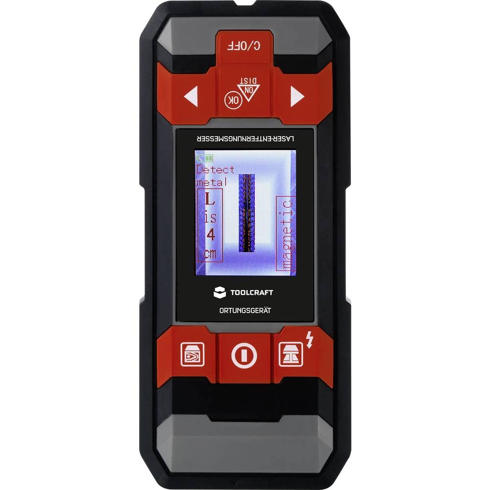 TOOLCRAFT Ortungsgerät inkl. Laser-Entfernungsmesser LDM D30 TO-6994572 Geeignet für Nicht eisenhaltiges Metall, spannu