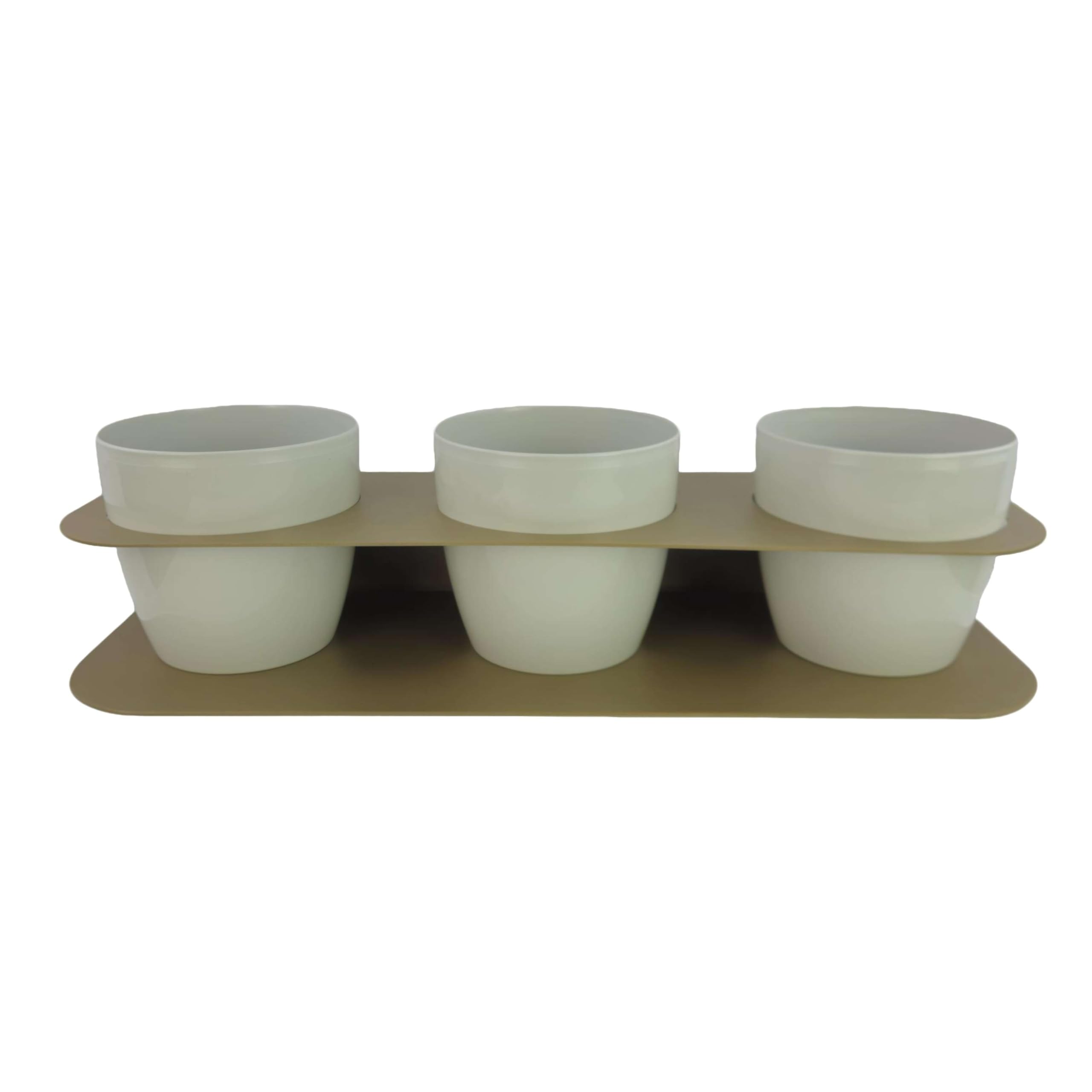Tecnokit Porta Piante Aromatiche Metallo Design Moderno da Banco o Muro con 3 Vasi Tera Inclusi Ø16cm - Fioriera Interno Esterno Resistente UV 58x18x10cm (TORTORA/BIANCO)