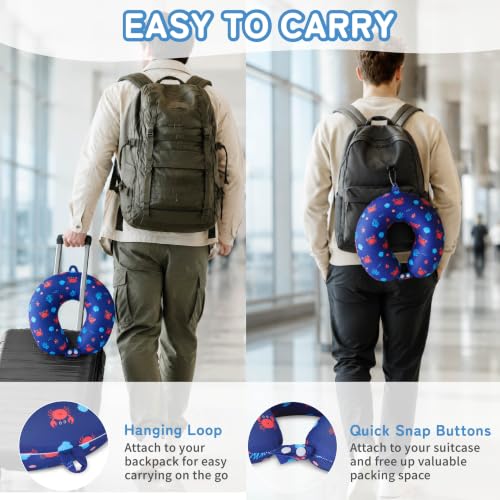 Image of Cooling Travel Pillows, Cool To Touch Neck Pillow for Teens and Adults | Removable cover, memory foam, machine washable, 360 degree head & chin support, airplane and car rides, hanging portability