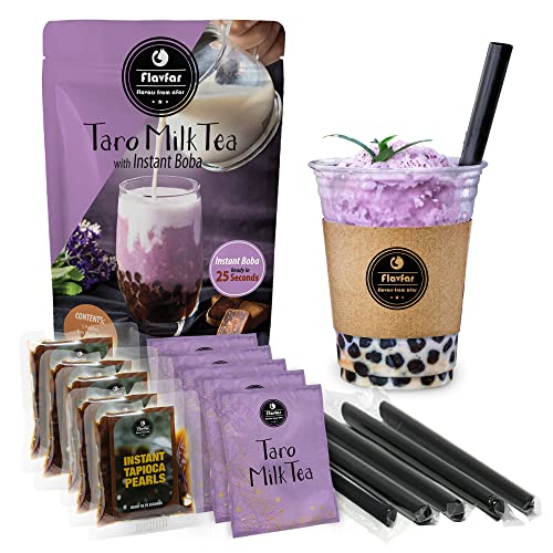 Buy Flavfar Taro Milk Tea with Instant Tapioca Pearls Authentic Taro
