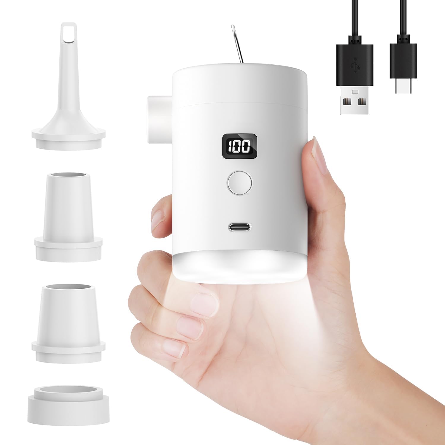 Azonee Portable Air Pump for Inflatables, Mini Air Mattress Pump with LED Display Screen, Type-C USB Rechargeable Inflate Deflate Electric Air Pump for Sleeping Pads,Swimming Rings,Vacuum Storage Bags