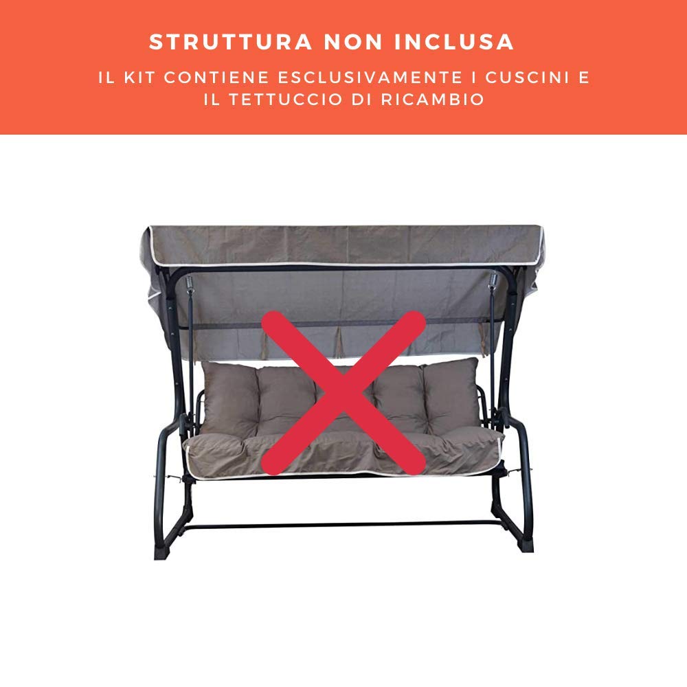 Cuscini per Dondolo 4 posti (170x52x12cm) - Incluso anche il tettuccio coordinato - 100% Made in Italy - Ideale per esterni (giardini e cortili) - Telaio non incluso