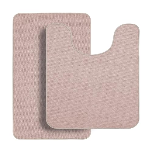 Bathroom Rugs Set 2 Pieces,Thin Bathroom Mats,Toilet Rugs,Quick Dry,Non-Slip,Machine Washable,Low Pile,Absorbent Bath Mats,Shower,Sink,Home Decor Accessories.Beige,1'5"x2'3"+1'8"x2" U Shape