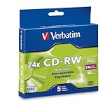 Verbatim 95158 700 MB 16x-24x Ultra Speed Branded Rewritable Disc CD-RW, 5 Disc Slim Case