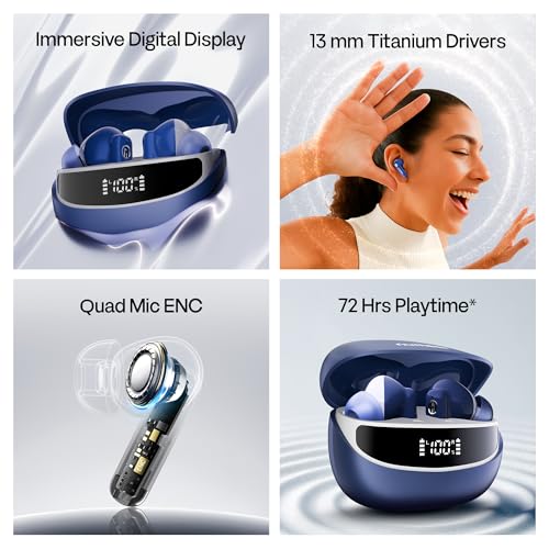 Image of Number Navo Buds Z1 TWS Earbuds | 72H Playtime | Digital Display Case | Quad-Mic ENC | Dual Pairing | Hi-Bass 13mm Drivers | Quick Charge | 35ms Low Latency | IPX5 | Touch Controls | (Winter Blue)