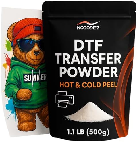 NGOODIEZ DTF Powder White 500g - DTF Transfer Hot Melt Adhesive Powder for Sublimation, Clump-Free PreTreat Powder for All Fabrics Cotton Polyester, Works with Epson L1800 XP600 DTF DTG Printers