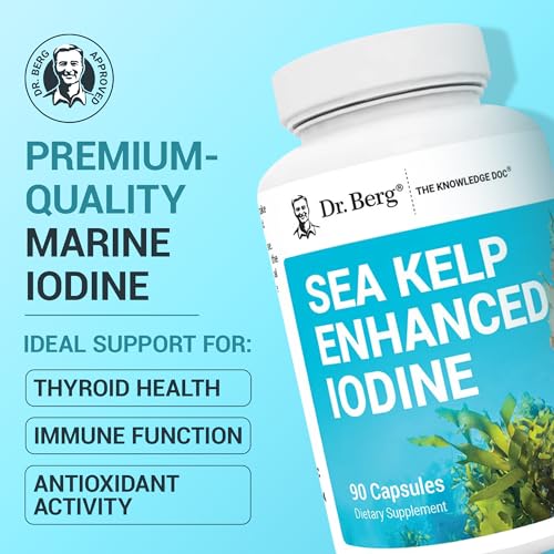 Dr. Berg Sea Kelp Enhanced Iodine - 200 mcg of Premium Iodine - Seaweed Blend Includes Klamath Blue-Green Algae & Sea Kelp - 90 Capsules