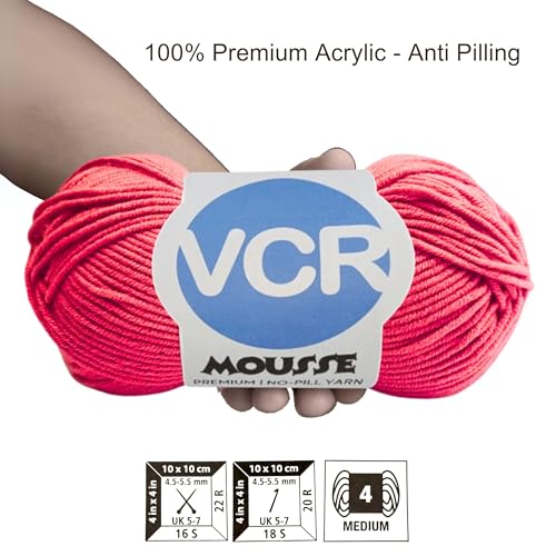 Image of VCR 4ply Neon Pink Yarn, 100 Grams Hank, 190 Meters Length, Acrylic Ball for Crochet and Knitting, Soft Crosia Threads, Pack of 1 Yarn, Suitable for DIY Crafts