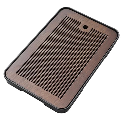 Bamboo Tea Tray Kungfu Tea Table Tea Set Accessory 14.17'' x 9.45'' with Water Storage Drainage for Office Home, Dark Brown