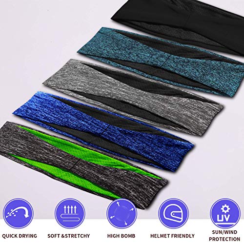Image of Braylin 5-Pack Breathable Sport Headbands for Men, Sweat-Wicking, Elastic Stretch
