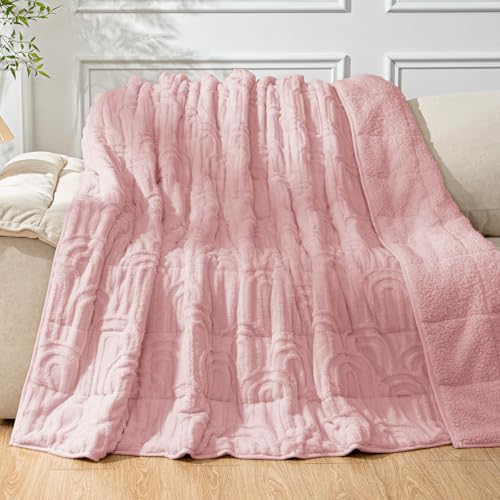 Image of Cottonblue Jacquard Weighted Blanket 20 lbs for Adults Queen Size, Soft Fluffy Sherpa Fleece Weighted Blankets Throw 60 inch x 80 inch for Sleep Relax, Fuzzy Warm Arch Heavy Blanket for Bed Sofa, Blush Pink