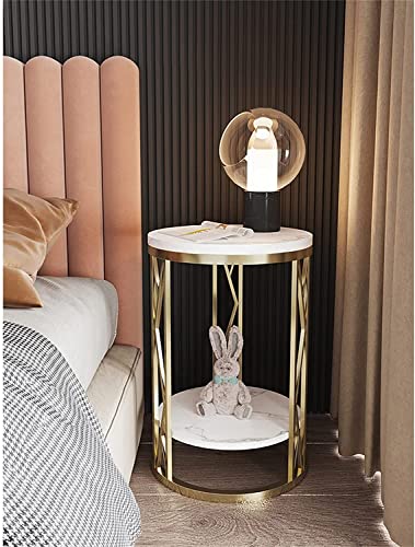 Table de chevet ronde en marbre blanc pour une chambre moderne et épurée