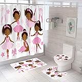 KOKGYM 4 Pcs Pink Shower Curtain Set with Rug, 72 x 72 Inch Ballerina Princess Shower Curtain Bathroom Decor Sets with Shower Curtain, Bathroom Set for Girls