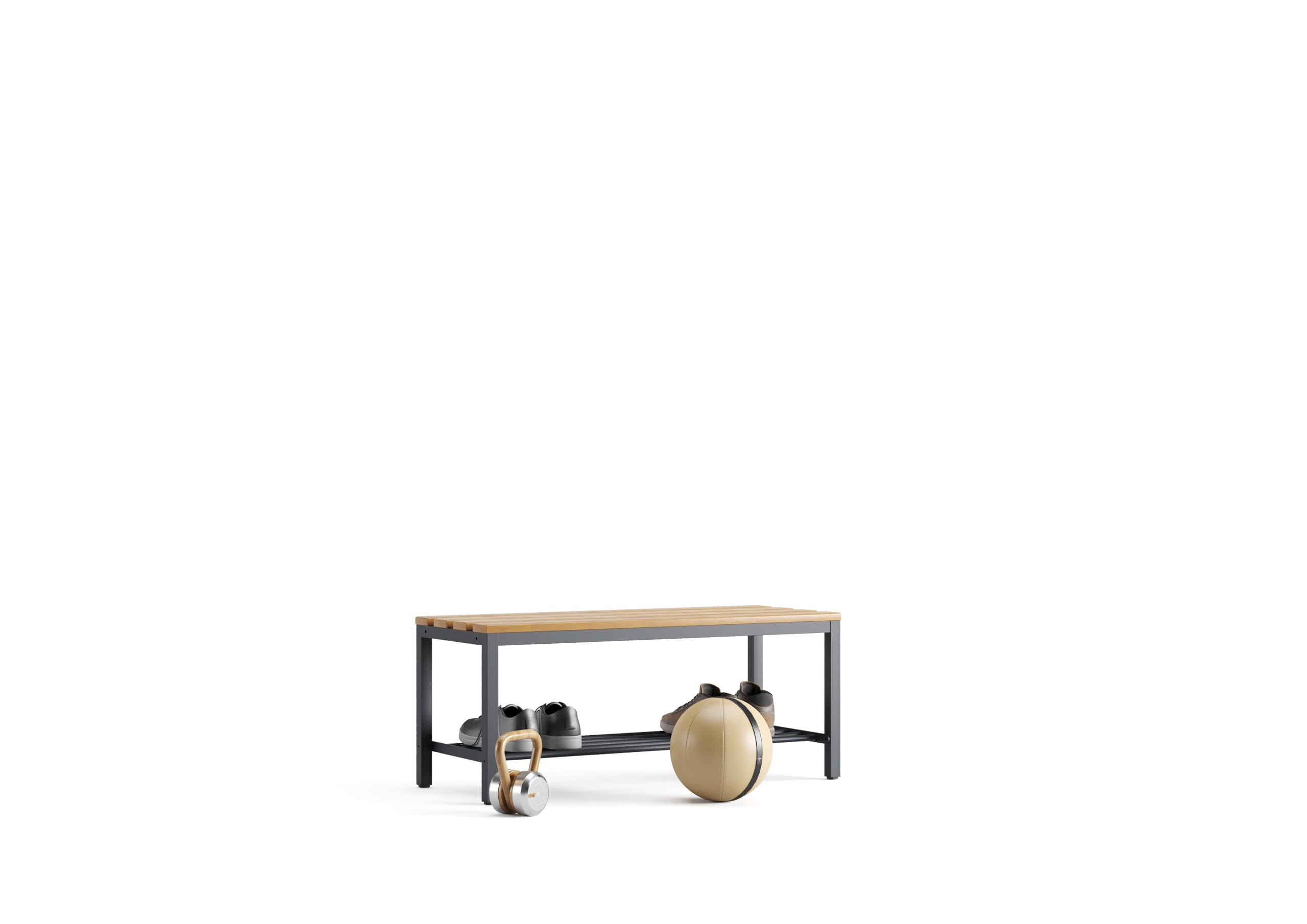 furni24 Panca per spogliatoi con griglia per scarpe, 100 x 42 x 40 cm, per spogliatoi, spogliatoi, panca sportiva, panca con vero legno per palestra