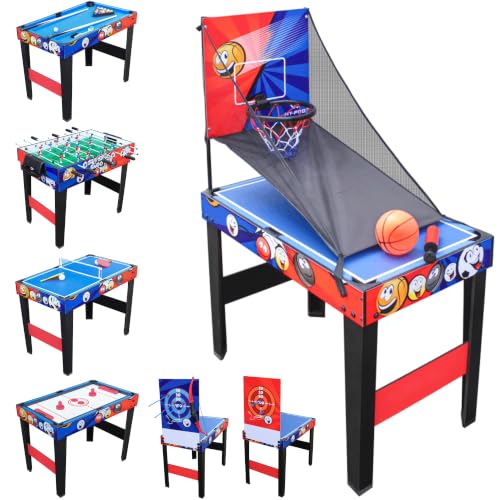 Devessport Mesa Multijuegos 7 en 1   Futbolín, Billar, Ping Pong, Hockey, Baloncesto, Dardos y Tiro con Arco | Mesa de Juegos Práctica y Robusta (142x76x92 cm, 26 kg) con Accesorios