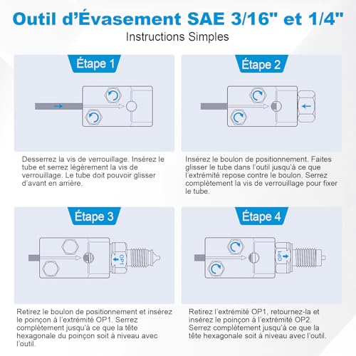 WODHMIEY Outil d'évasement double, extenseur de tuyau portatif SAE de 1,9 cm avec 2 têtes métalliques, léger, outil d'extension de tuyau de 1,9 cm et 1/4", conçu pour les tuyaux de conduite de frein – vue 3