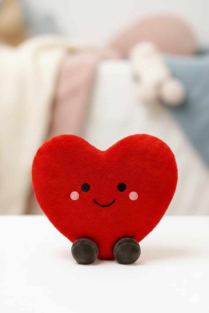 FuzzyTales Heart Soft Toy for Valentine's Day 30cm | Soft Cuddly Plush Heart Pillow | Romantic Him, Kids & Adults Cute Stuffed I Love You, Mother's Day, Birthday Gift (Ruby Red)