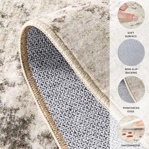 2x3 Entryway Area Rug: Washable Neutral Modern Abstract Small Rug - Non-Slip Low Pile Throw Indoor Carpet for Entrance Kitchen Front Door Mat Bathroom Entry Kids Room - Dark Brown