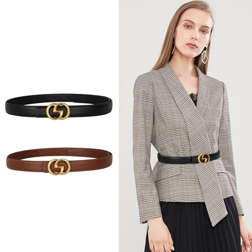 Image of Aurolran Women's Leather Belt with Buckle - Ideal for Dresses, Jeans, and Coats
