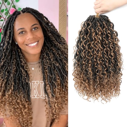 Image of 8 Packs Curly Boho Braids Faux Locs Crochet Hair, 14 Inch Goddess Locs
