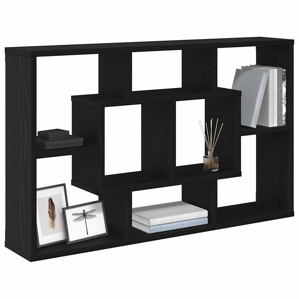 vidaXL Półka ścienna z półką Czarny Dąb 85 x 16 x 52,5 cm, Półka do salonu, prostokątna, nowoczesna, dużo miejsca, trwała, montowana na ścianie, dekoracyjna i praktyczna