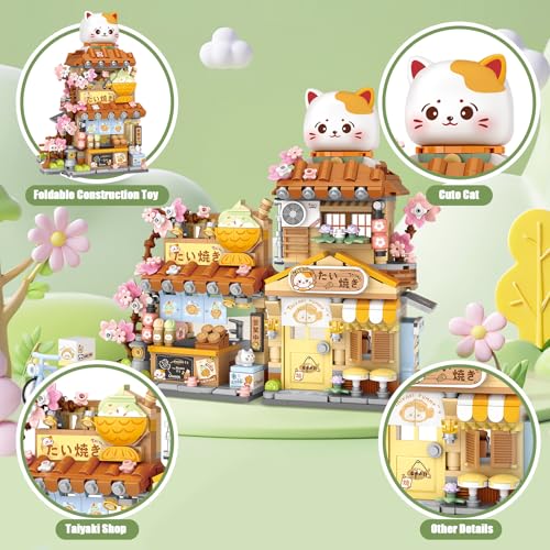 Image of Japanese Street View Taiyaki Shop Mini Building Blocks for Girls 6-12, MOC Creative Building Toys Cute Panda Building Set, Simulation Architecture Construction Toy, Gift Idea for Kids Adults (923 PCS)