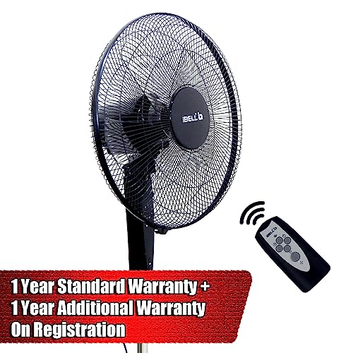 Image of IBELL WINDP10R Pedestal Fan | 5 Leaf High Airflow Design | 3 Speed Modes | Adjustable Height & Tilt | Timer Function | Wide Oscillation | 55W Powerful Floor Fan (Black)