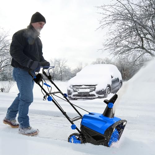 S AFSTAR Snow Blower, 20-Inch 15-AMP Walk-Behind Snow Thrower W/LED Headlights & 180° Rotating Chute, 30FT Throwing Distance, 10" Depth Clearing Path, Electric Corded Snowblower for Driveway (Blue)
