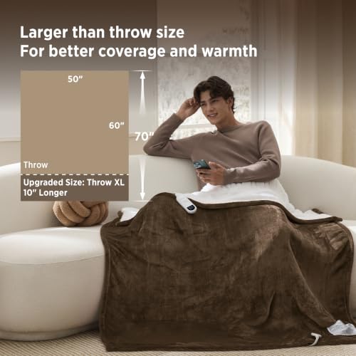 Image of Bedsure Heated Blanket Throw XL, Soft Electric Blanket with Preheat, Brown