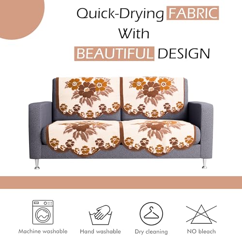 Image of Kuber Industries (Set of 6) Stylish & Durable Cotton Sofa Covers 2+1 Seater | Washable Sofa Protector /Mat & Slipcover for Living Room & Office | Painting Print- Cream & Brown