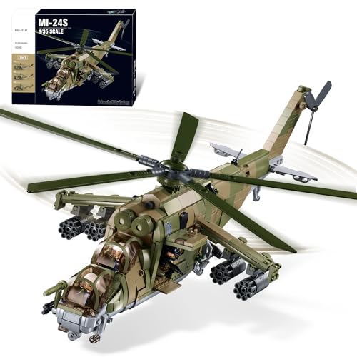 MI-24S Helicopter Building Set, Military Army Plane Building Bricks Set for Adults, Compatible with Lego, Air-Force Medium Utility Model Kit with 3 Soldier Figures, 893 PCS
