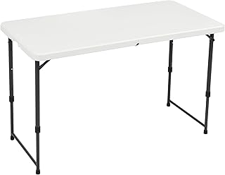 Amazon Basics 4 Foot Rectangular Folding Dining Table, 4 Adjustable Heig...