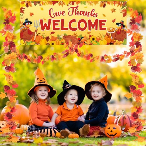 Image of Funrous Door Banner Party Decor Porch Banner Door Sign Set Photo Booth Props Backdrops for Birthday Baby Shower Outdoor Indoor House Porch Decorations(Yellow,Fall)