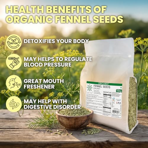 Image of Pure Tree Certified Organic Fennel Seeds | 10 Kg / 10000 g | Saunf, Variyali | Perumjeerakam Whole Spices Sombu Whole | Fennel seeds Saunf | Organic Saunf Rich Flavour Sombu