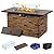 PIZZELLO 43” Propane Fire Pit Table Outdoor Rectangular Stone Firepit Table 50,000 Btu Propane Fire Tables for Outside Patio with Glass Wind Guard, Lid, Fire Glass Beads,Brown Rock Look