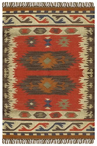 Tapis chambre laine rouge multicolore carré 122 cm jute - 2