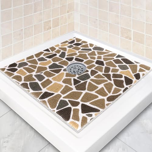 Image of Square Shower Mat Non Slip: 24 x 24 Inch Extra Large Shower Mats with Drain Hole in Middle - PVC Loofah Anti Slip Shower Floor Matt for Inside Shower