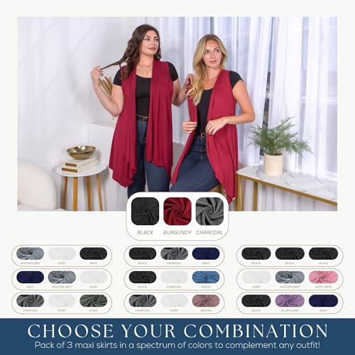 Image of Azules Sleeveless Cardigan for Women, Soft Lightweight Duster Open Front Sleeveless Long Cardigan Vest (3 Pack)
