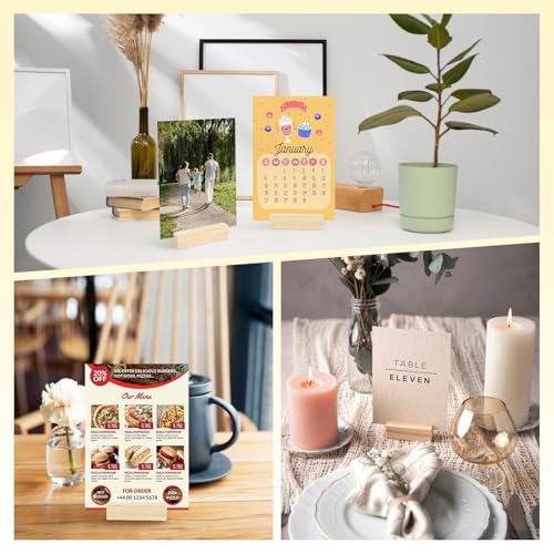 Image of 60Pcs 2.75x1.38 Inches Wood Table Number Stands, Wooden Place Card Holders, Acrylic Sign Holders for Wedding, Ceremony, Birthday, Party, Home Decoration, Events (3mm Slots)