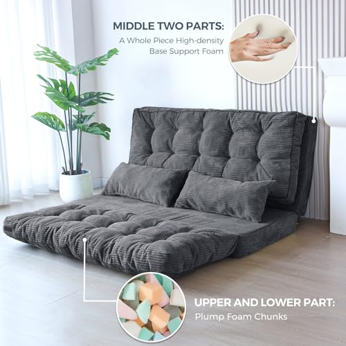 Image of MAXYOYO Folding Sofa Bed, Tufted Bean Bag Bed with Pillows Floor Couch for Adults, Extra Thick and Long Floor Sofa, Full Couch for Bedroom Living Room, Dark Grey, 54x91 Inch