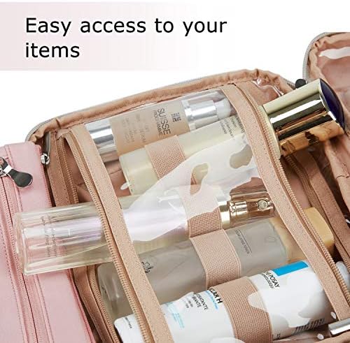 BAGSMART Toiletry Bag Hanging Travel Organizer with TSA Approved Transparent Cosmetic Bag and Detachable Makeup Pouch For Full Sized Toiletries (Pink) 5 BAGSMART Toiletry Bag Hanging Travel Organizer with TSA Approved Transparent Cosmetic Bag and Detachable Makeup Pouch For Full Sized Toiletries (Pink)