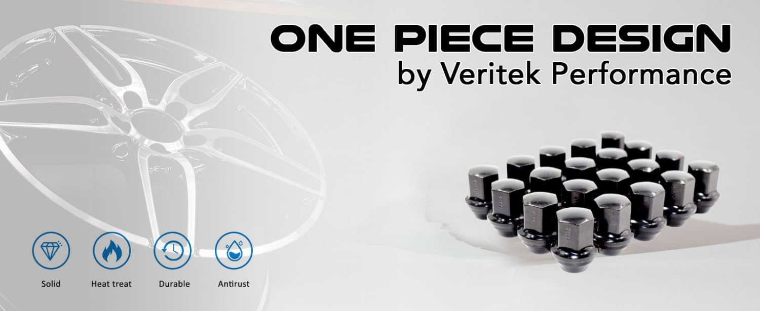 Set of 20 Veritek 14x1.5mm Black 7/8 22mm Hex Duplex Large Wide Acorn Seat OEM Style 1.5 Inch 38.5mm Lug Nuts for Buick Cadillac Chevy Chevrolet Chrysler Dodge Jeep RAM Factory Wheels VPE-14155330BK