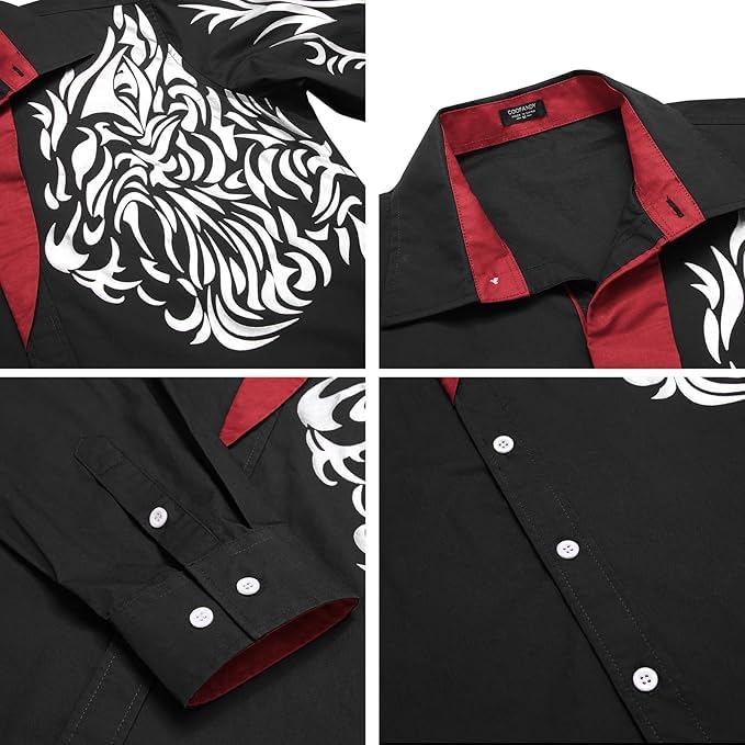 COOFANDY Men's Print Button Down Dress Shirt Fashion Long Sleeve Casual Shirts4