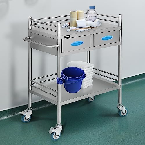 Vevor Lab Serving Cart Utility Cart Stainless Steel Medical Cart With Two Drawers For Lab Equipment Use Grade I Stainless Steel Utility Services (2 Shelves/ 2 Drawer) #TOP7