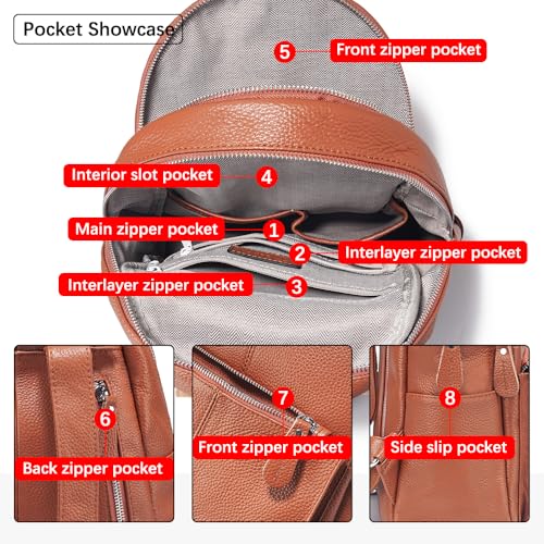 Image of zency 15 Colors Real Soft 100% Genuine Leather Women Backpack Fashion Ladies Travel Bag Preppy Style For Woman (Brown)