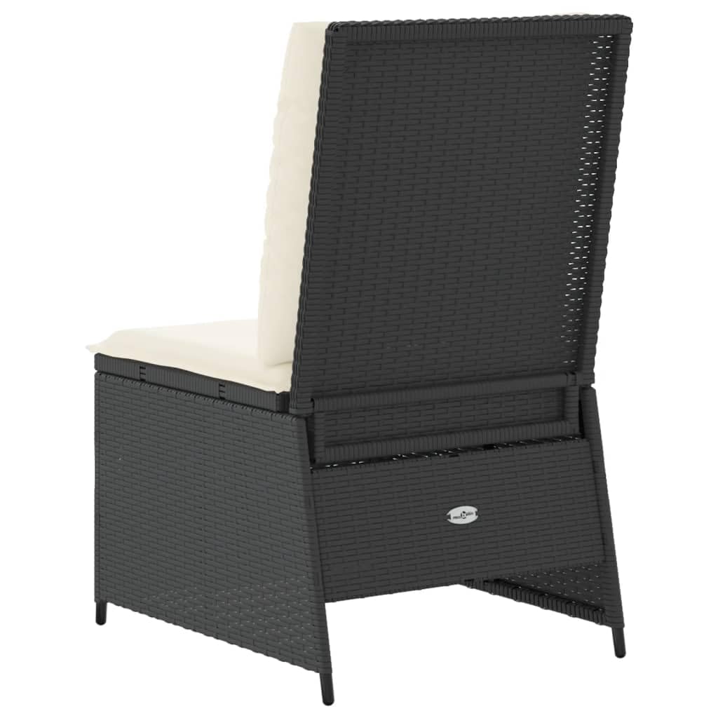 Poltrona da giardino con funzione reclinabile, in rattan nero, regolabile, resistente alle intemperie, portata 110 kg, cuscino incluso, per giardino, terrazza e balcone