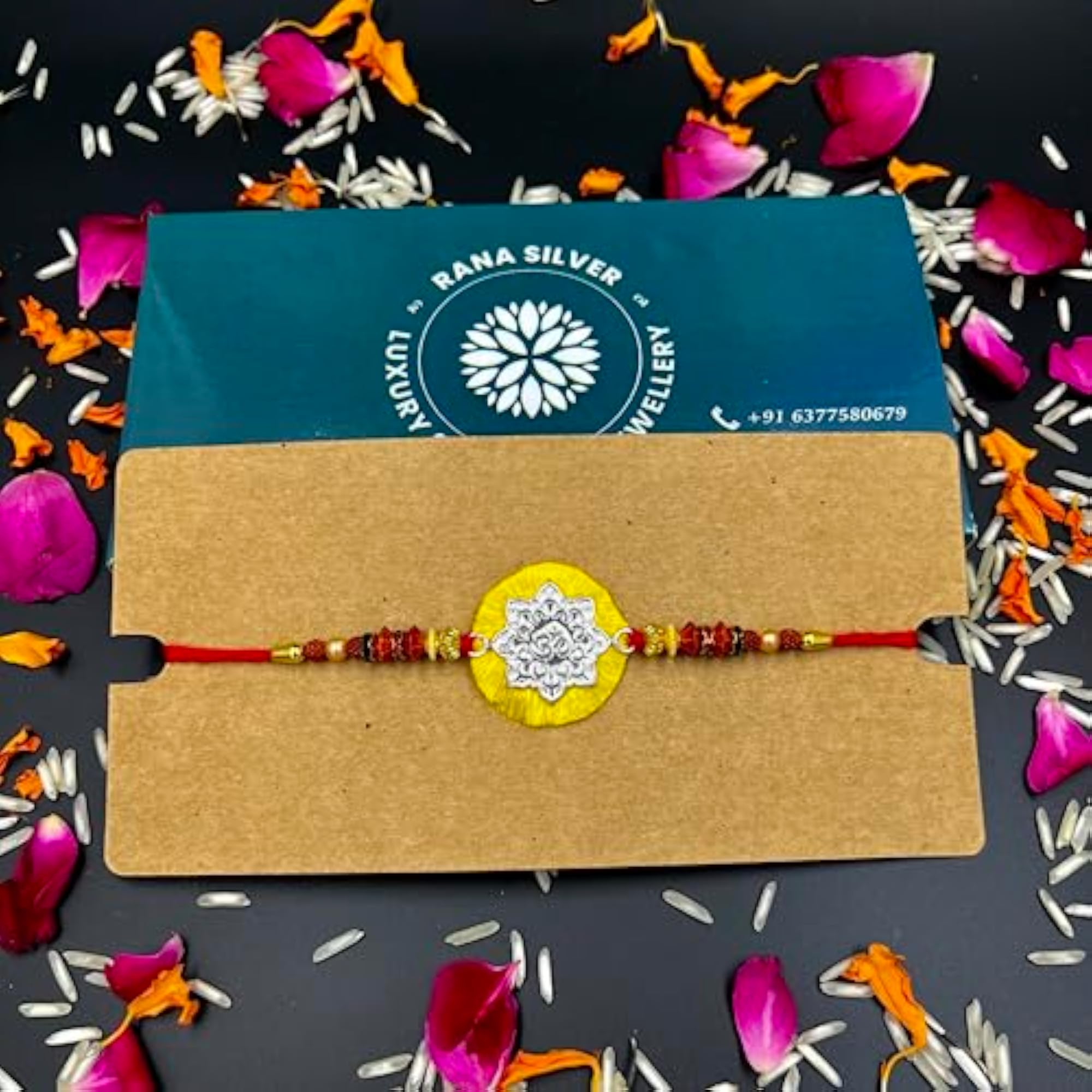 Real Pure Rudraksha Bracelet for Brothers, Red-Yellow 5