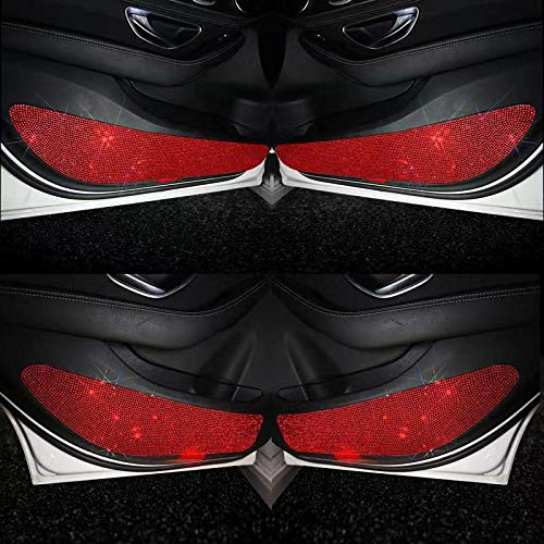 Image of Eing Bling Car Anti-Kick Pad Crystal Door Protective Pad Universal Anti-Collision Stickers, 4 Pack /Set (2 for Front, 2 for Back Seat), Red