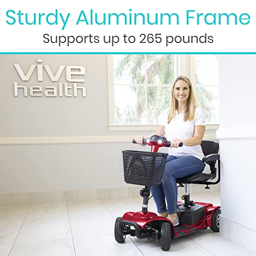 Vive 4 Wheel Mobility Scooter - Electric Powered Wheelchair Device - Compact Heavy Duty Mobile For Travel, Adults, Elderly - Long Range Power Extended Battery With Charger And Basket Included #TOP7